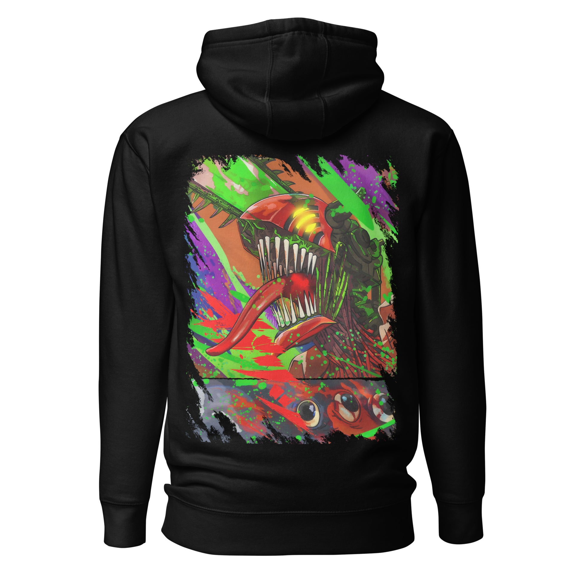 Hoodie premium unisexe Neon Fury noir streetwear manga KAIOKEN CLUB - vue dos
